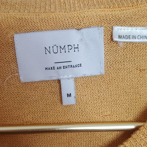 Anthropologie Numph Gold Glitter Knit Retro Cardigan Size Medium - Picture 3 of 7